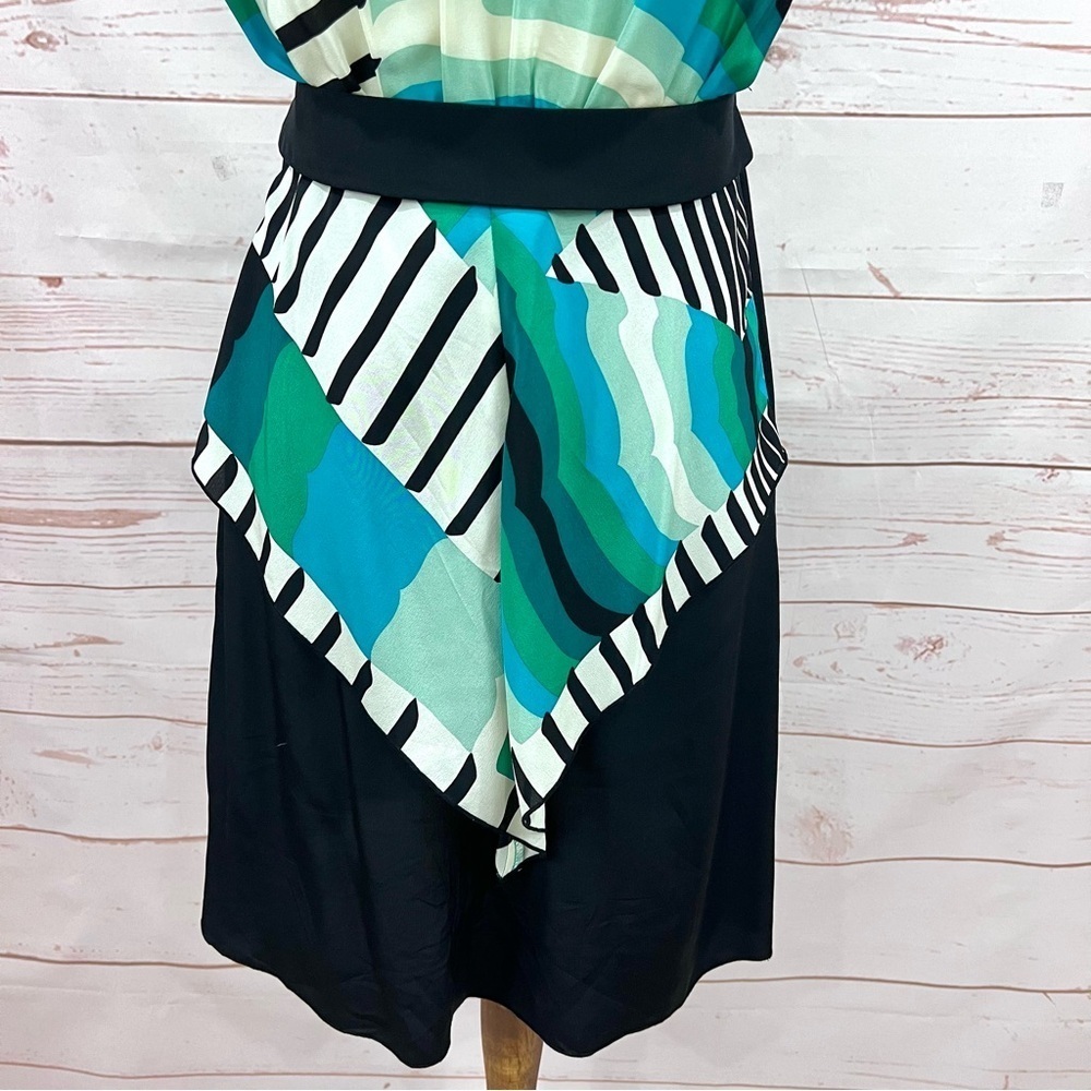 Anna Sui Silk Teal Serape Striped Dolman Sleeve Geometric Peplum Dress - Picture 7 of 11